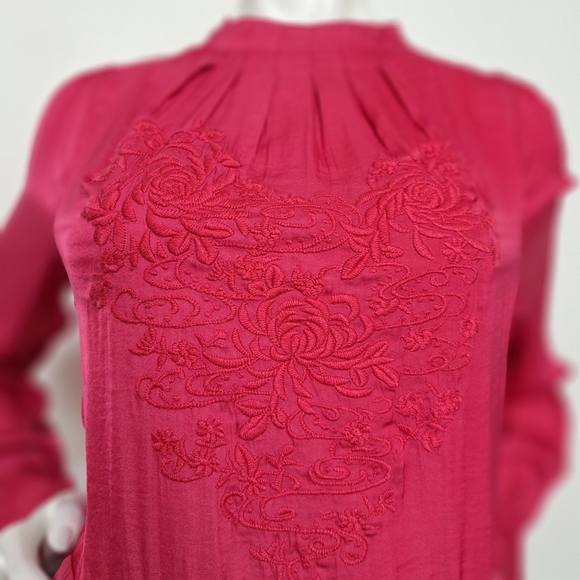 Free People Pink Floral Romantic Embroidered Embroidered Midi Tunic Dress Size M - Picture 12 of 13